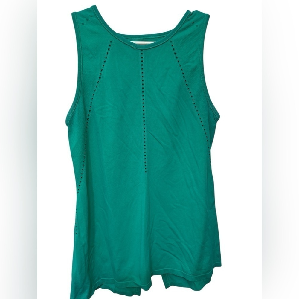 ATHLETA Tank Top Green Sleeveless Nylon Back Slit High Neck Workout